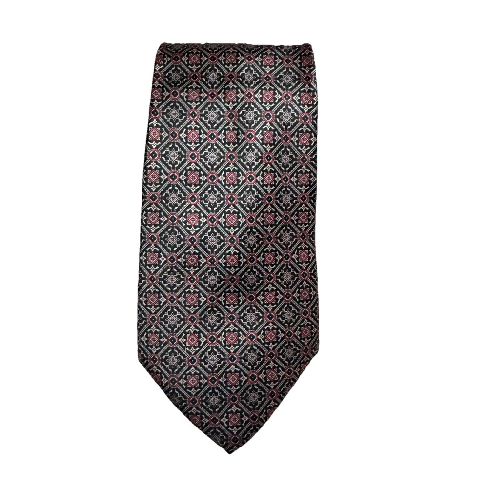 Vintage Woodward Tie‎ Necktie Grey With Geometric Shape 100% Silk